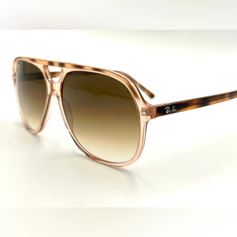 Ray-Ban Transparent Pink Frame Tortoise Temples Gradient Brown Lenses Sunglasses